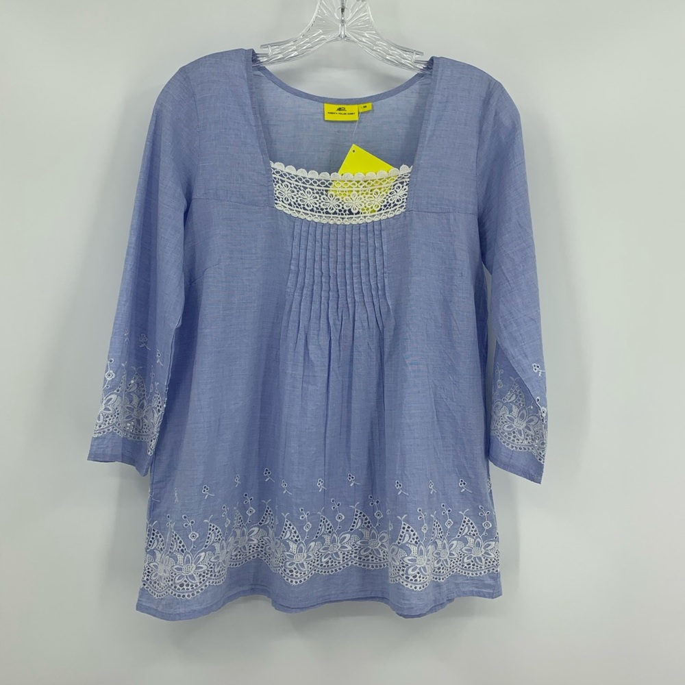 Roberta Roller Rabbit Blue Blouse with White Embroidery